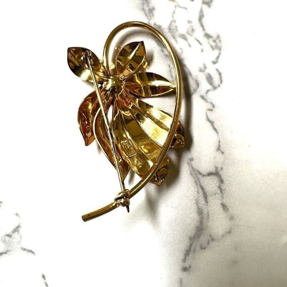 Forstner Sterling gold tone flower brooch - Picture 6 of 9